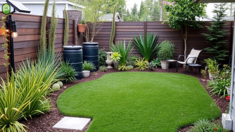 Lush green turf grass covering a large eco-friendly landscape with solar panels in the background and native plants along the edges.