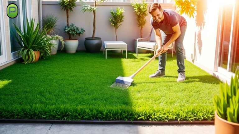 Lush green artificial lawn grass turf covering a modern backyard, offering a neat and well-maintained landscape.
