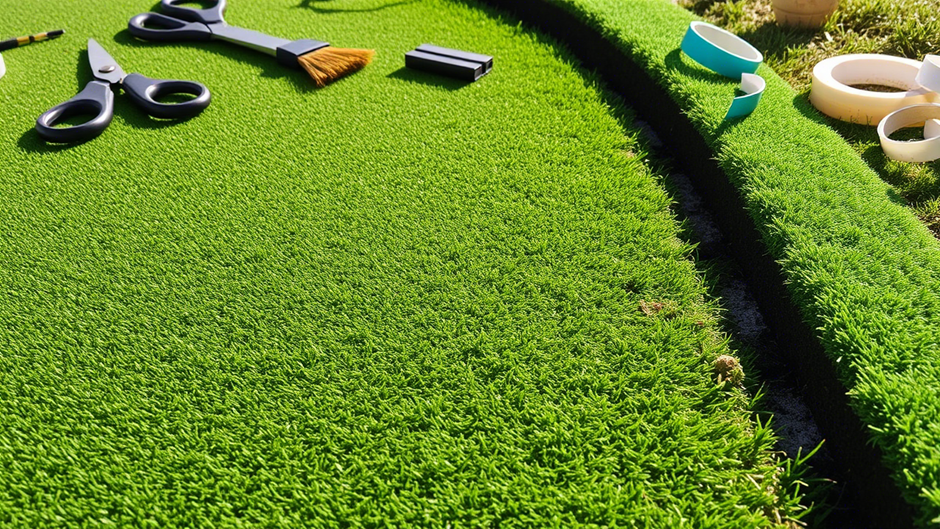 A close-up view of an artificial grass putting green installation, highlighting common mistakes to avoid for a smooth, professional finish.