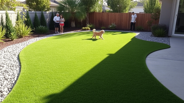A sleek, professionally installed commercial artificial turf surface offering a vibrant, green landscape with no watering or mowing required