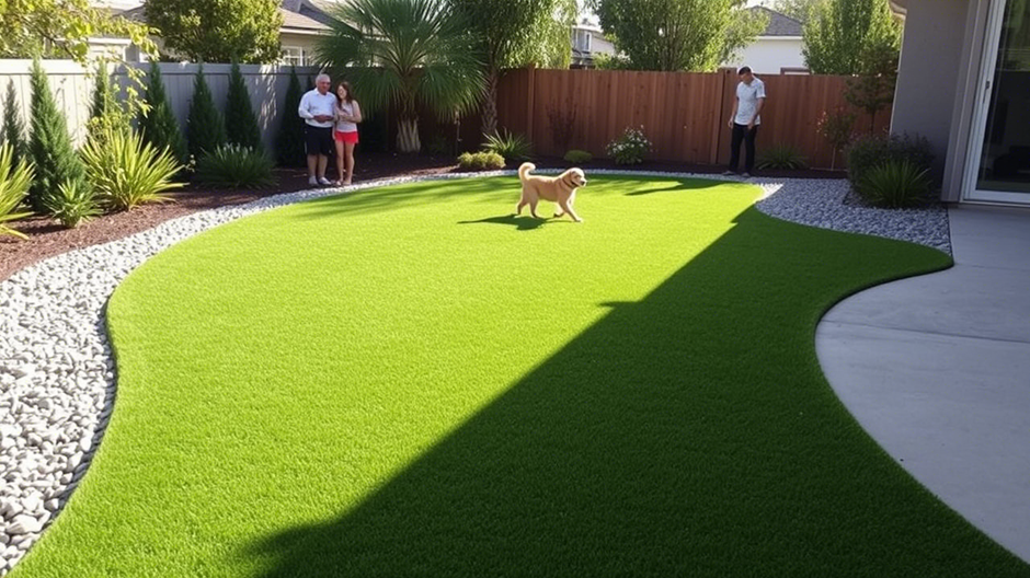 A sleek, professionally installed commercial artificial turf surface offering a vibrant, green landscape with no watering or mowing required
