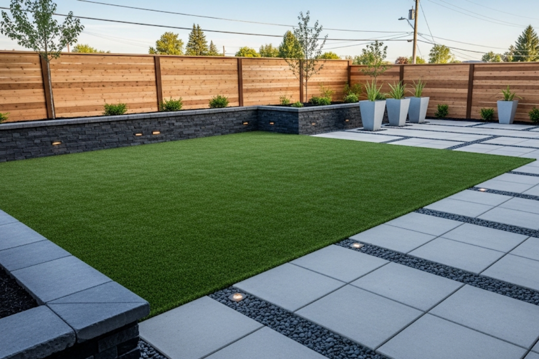 artificial grass and paving