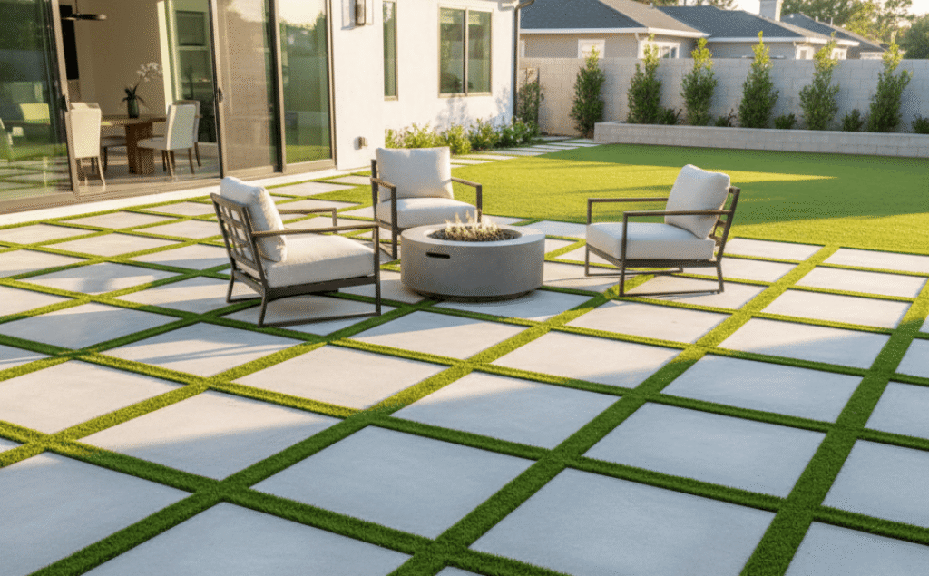 Modern Patio with Turf Borders