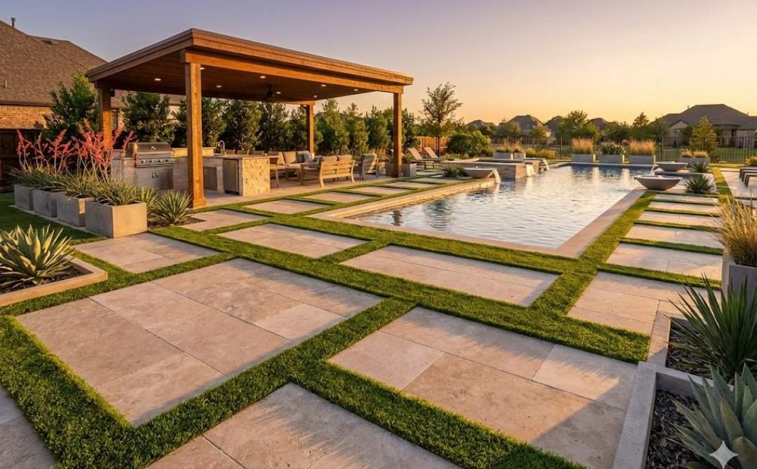 artificial grass and paving