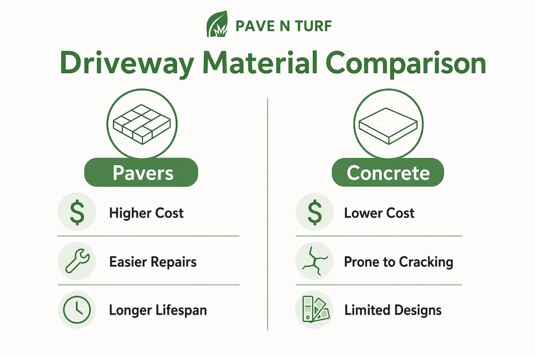Infographic comparing paver and concrete driveway features