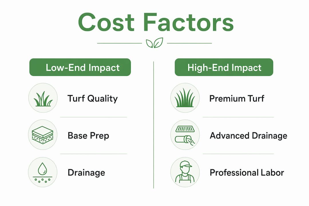 Infographic showing cost factors for putting green installation