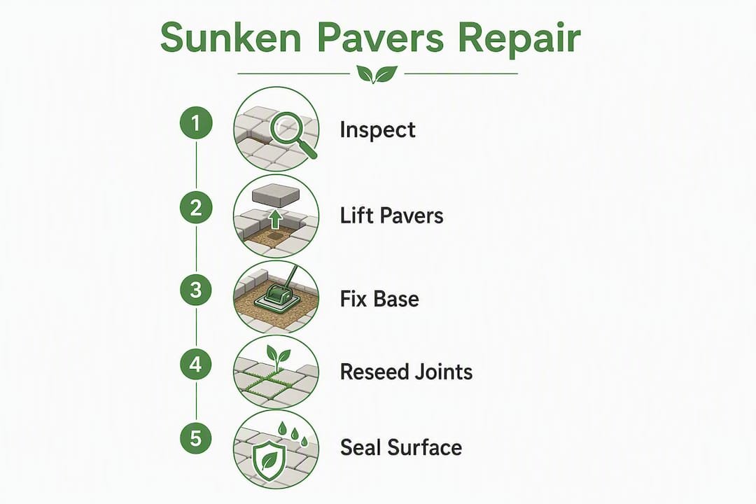 Infographic showing sunken pavers repair steps