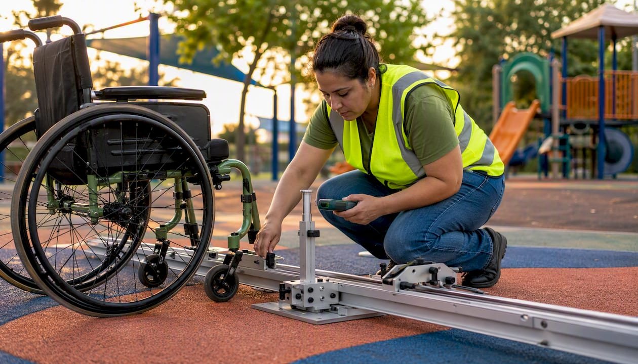 Engineer performing wheelchair propulsion field test