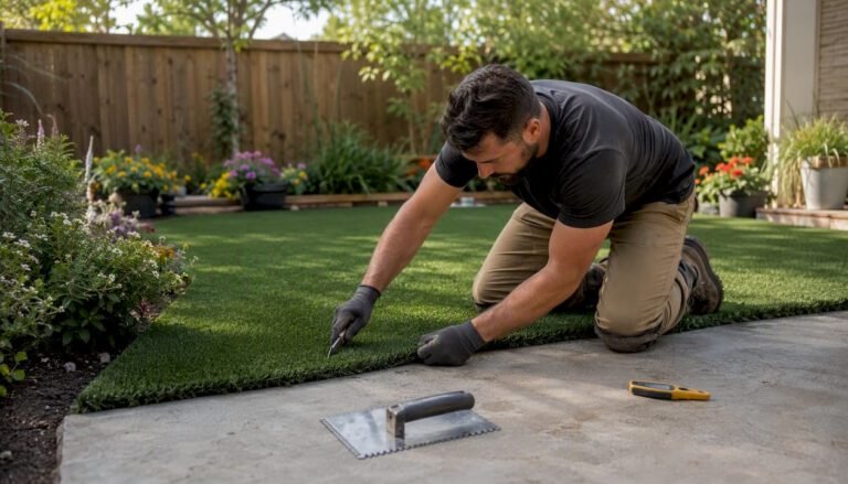 Installing artificial grass on concrete patio