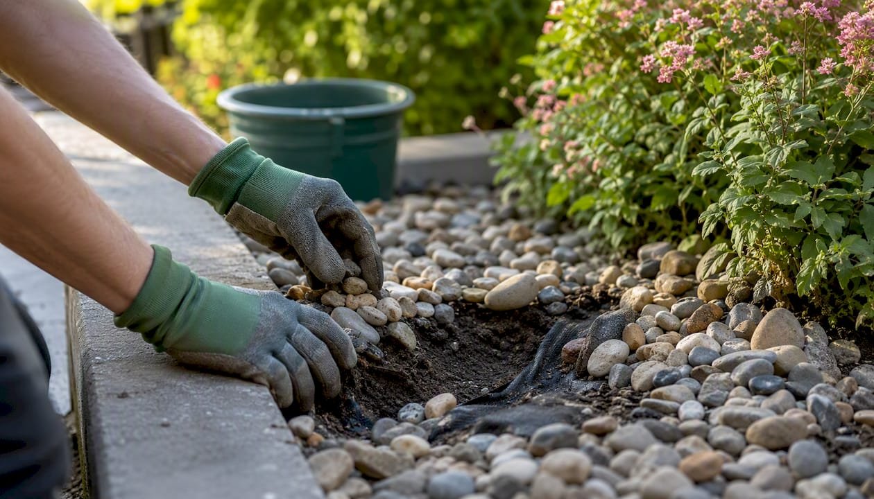 Hands removing rocks from bed for deep cleaning