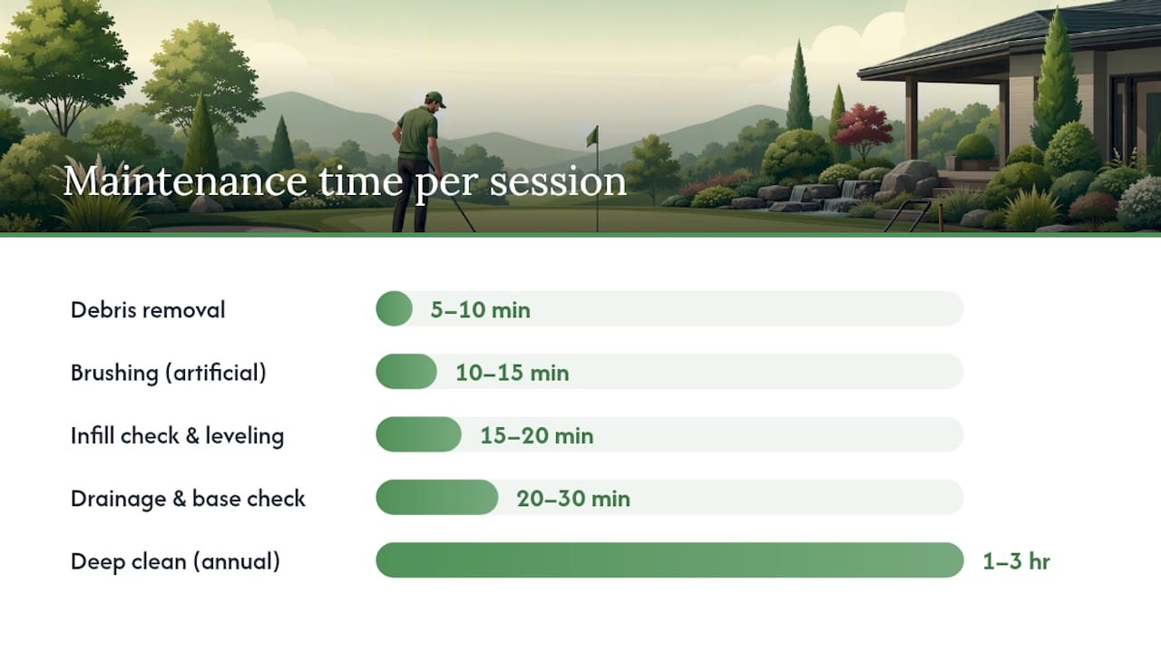Putting green maintenance tasks frequency and time chart