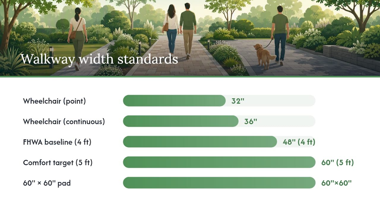 Diagram of ADA walkway width and passing space standards