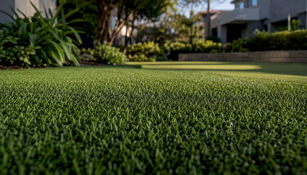 Close-up of synthetic turf putting green surface