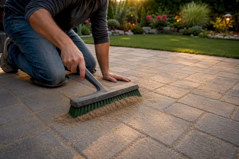 Hand placing ant bait near paver joints