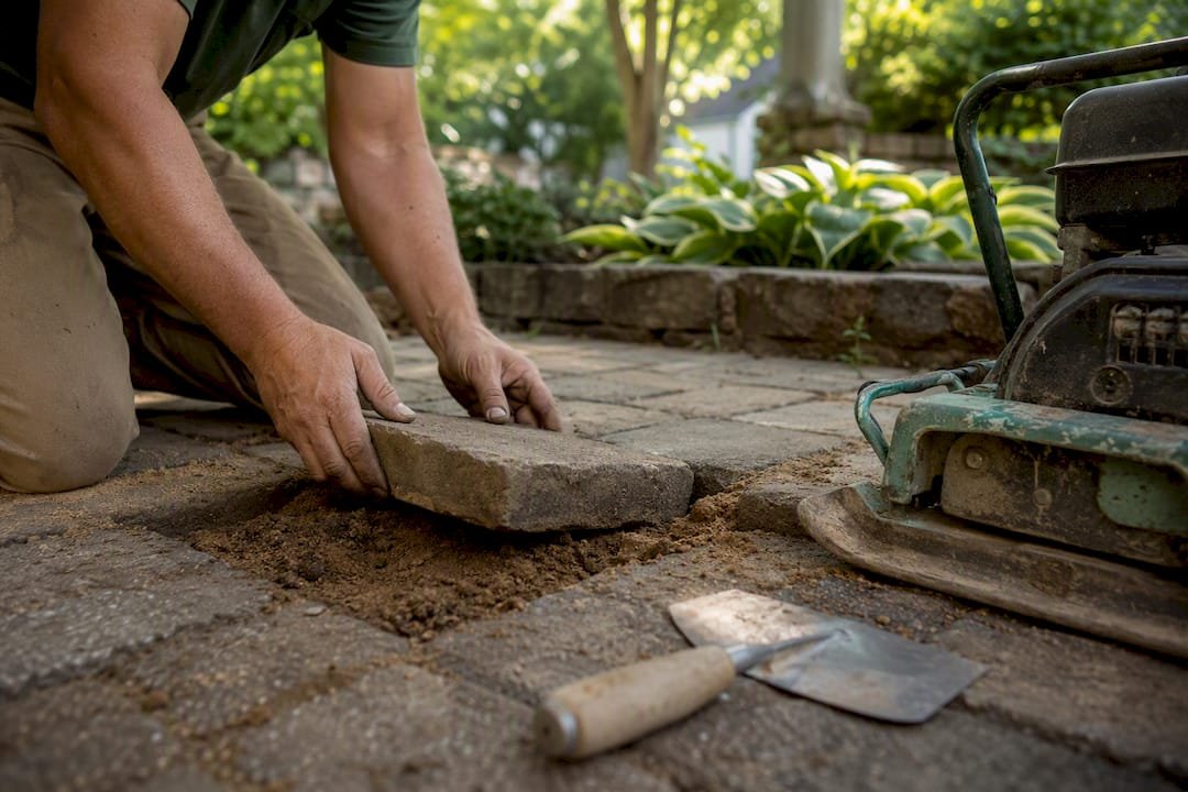 Lifting sunken pavers for base repair