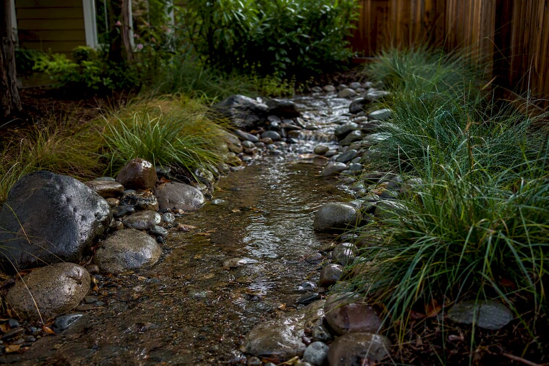 Water pooling in rocky creek bed after storm