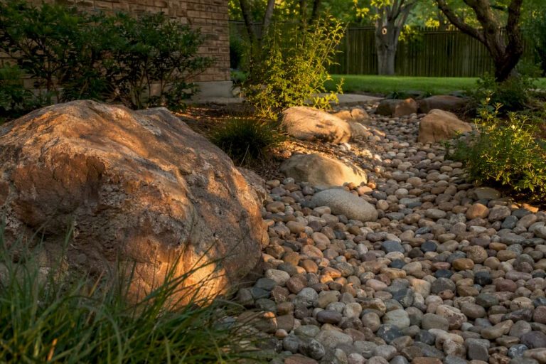 Texas backyard decorative rock with three size groups