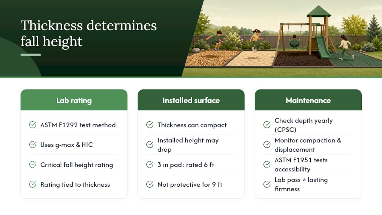 Diagram showing surface thickness and fall height