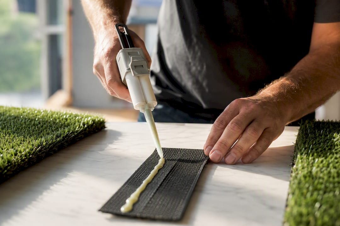 Testing adhesive on a short turf seam