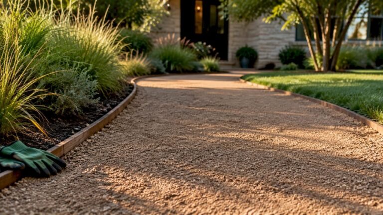 Freshly compacted decomposed granite walkway