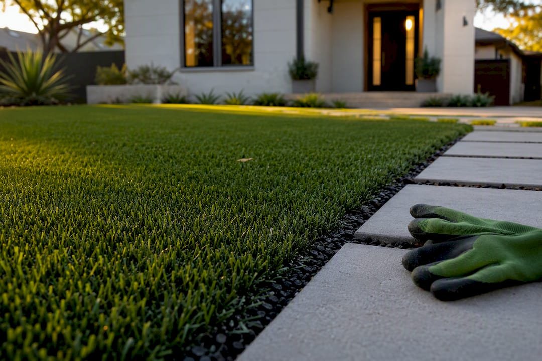 Finished artificial grass front yard installation