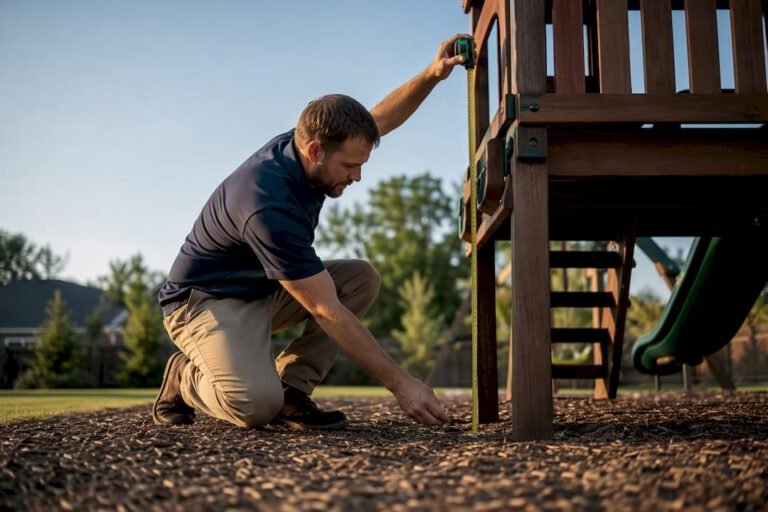 Safety officer measuring playground fall height
