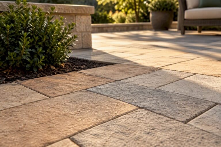Blended paver colors in North Texas sunlight