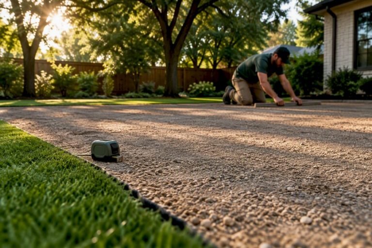 Turf edge over prepared base in Texas yard