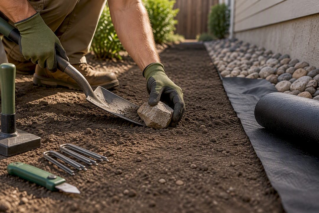 Removing sharp stone before laying fabric