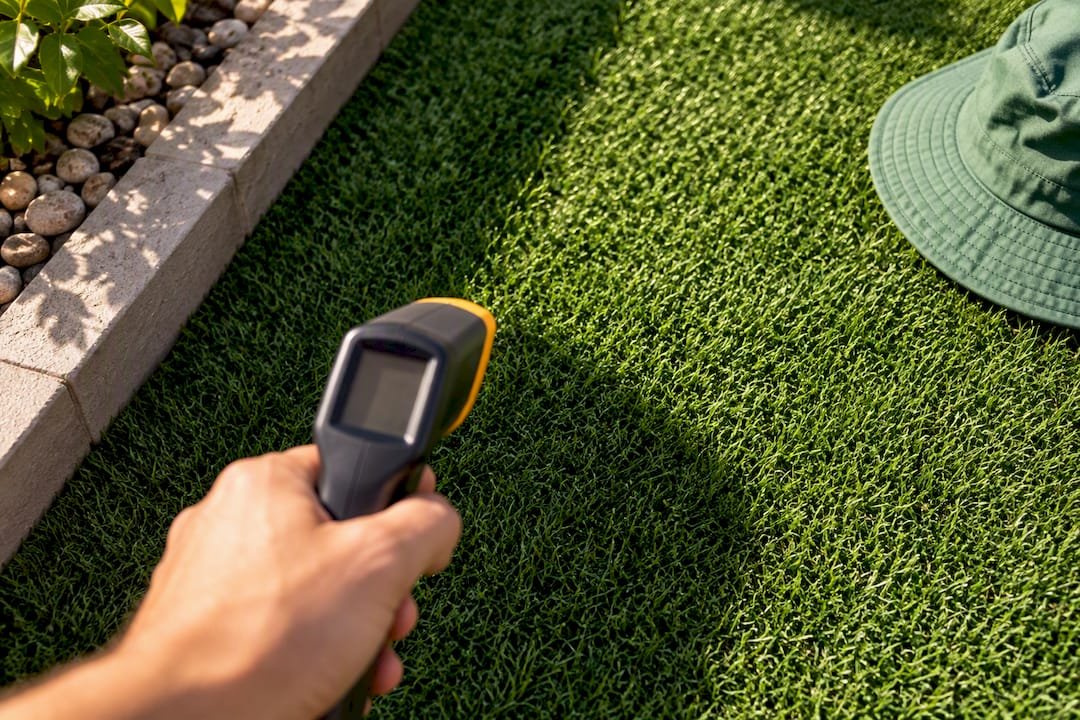 Infrared thermometer measuring turf surface