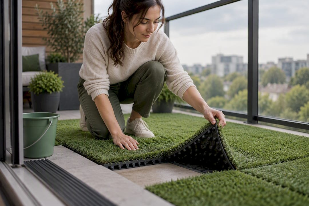 Modular turf panel lifted for drainage