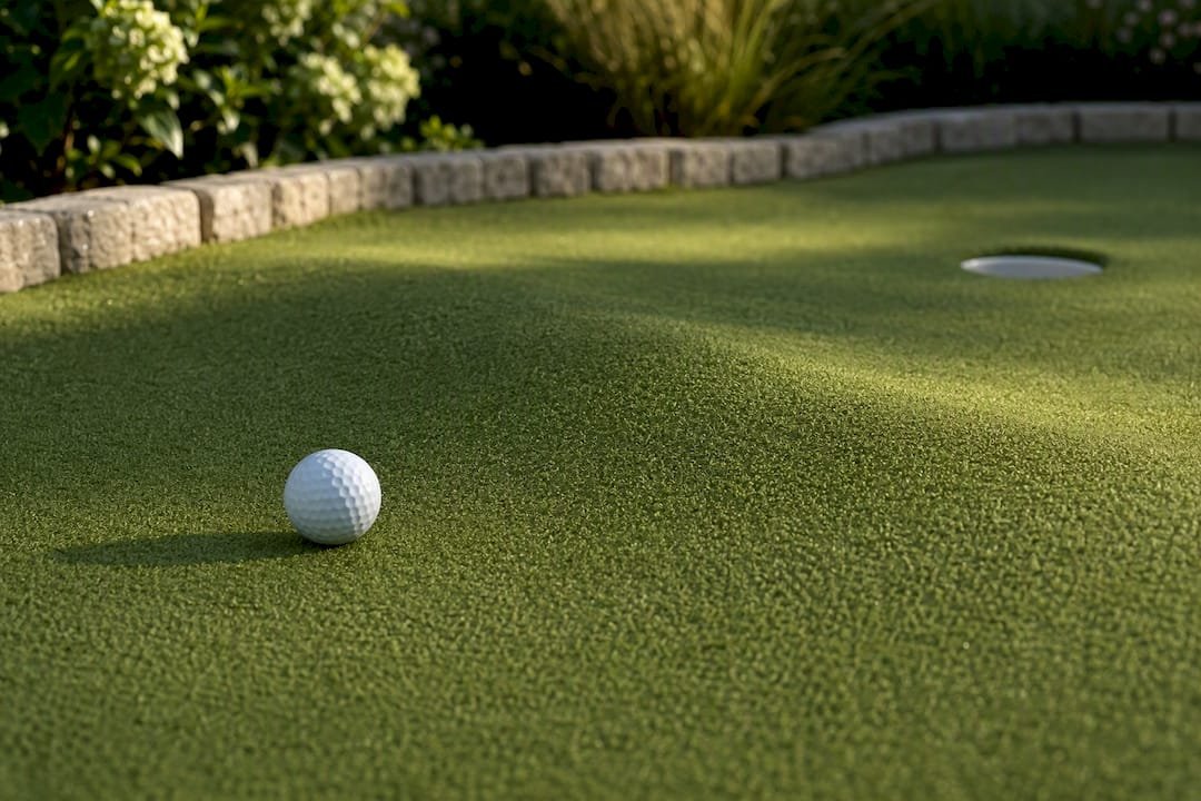 Golf ball on gently sloped putting surface