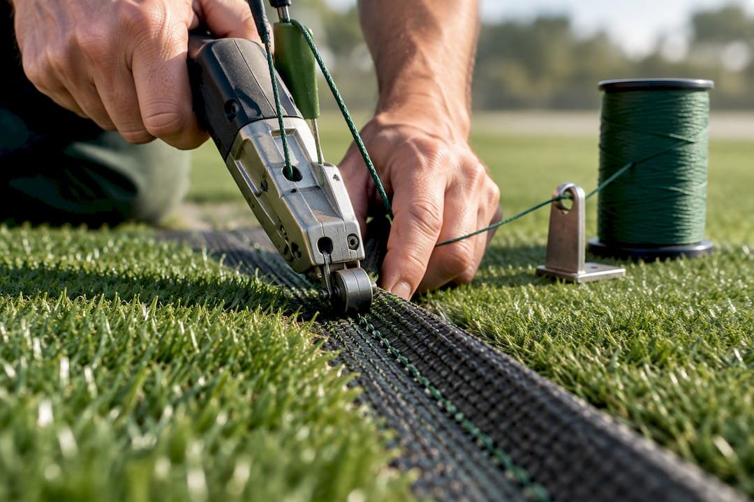 Close-up of stitching reinforced turf seam