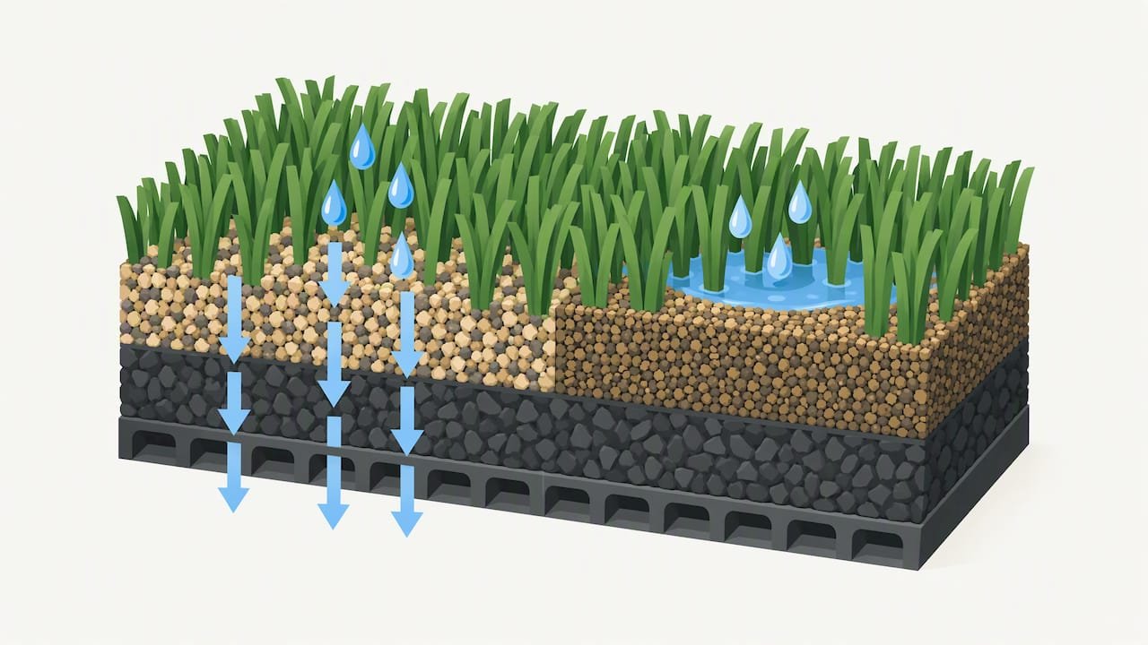 Turf infill and drainage cross-section