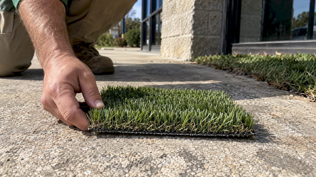 Artificial turf sample tested in sunlight