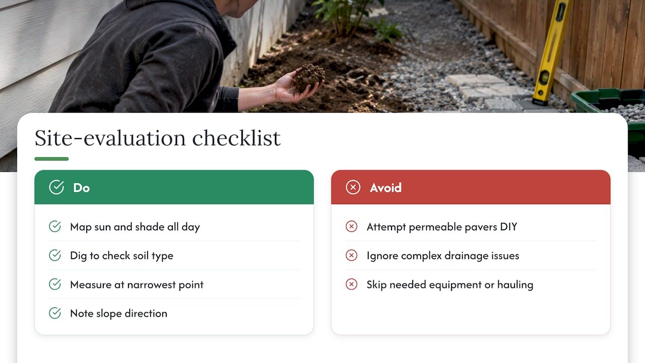 Site-evaluation checklist and when to call a professional — overview diagram