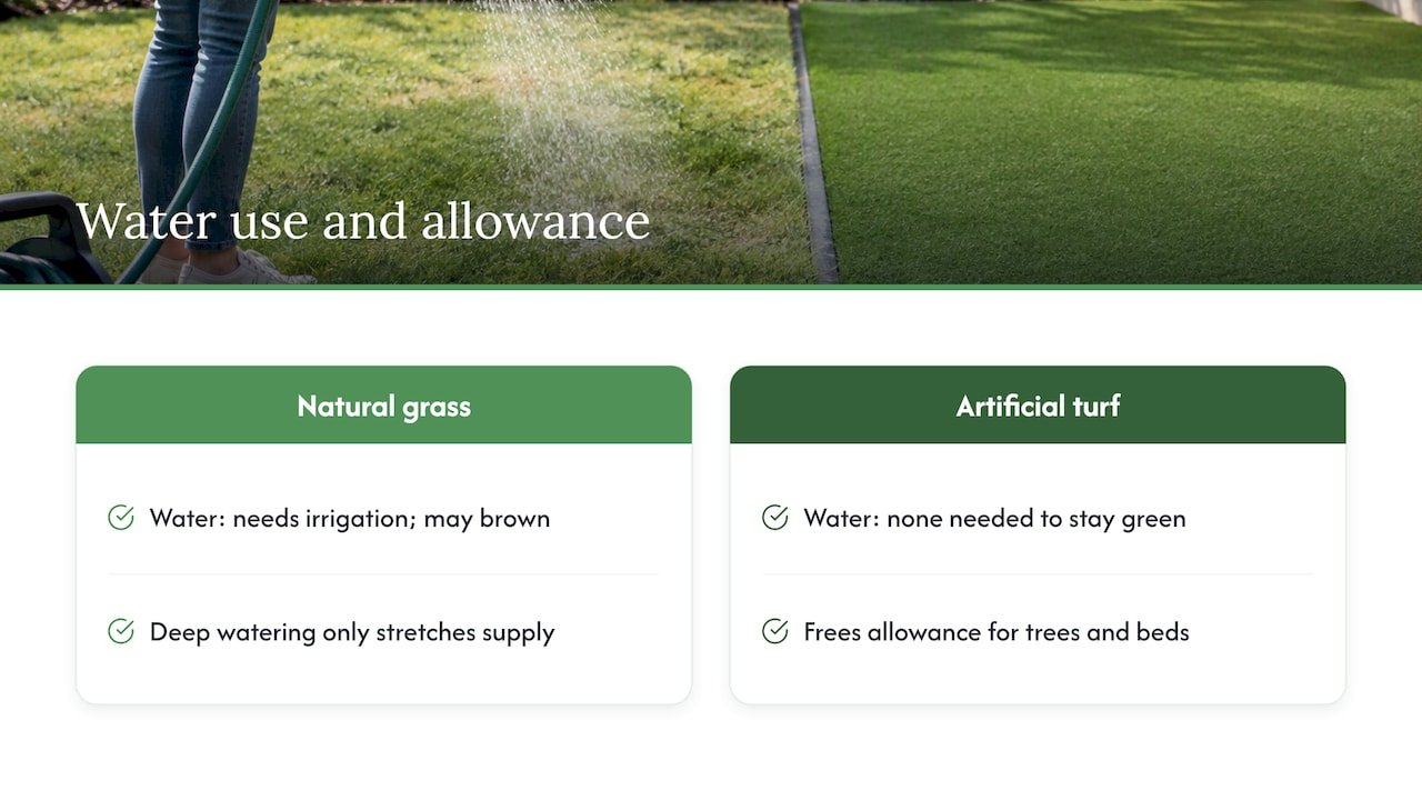 Water needs of grass and artificial turf