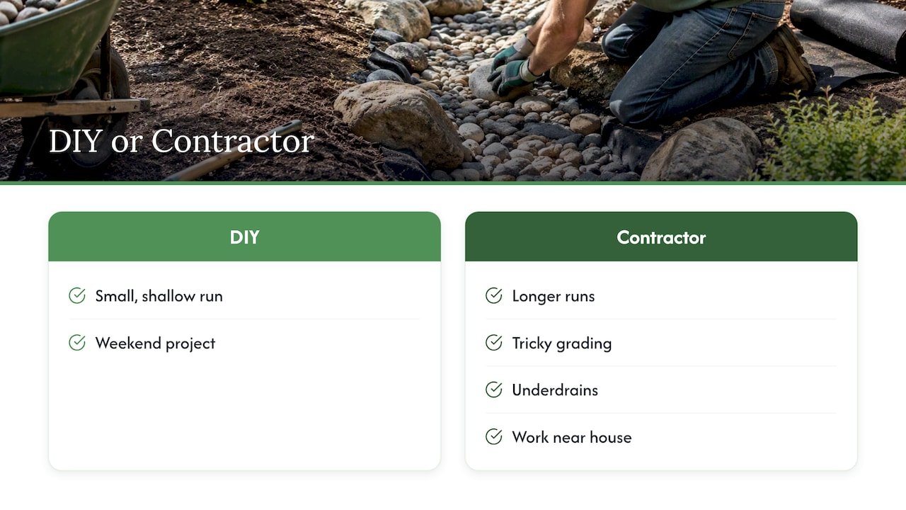 What does a dry creek bed cost, and how long does it take? — overview diagram
