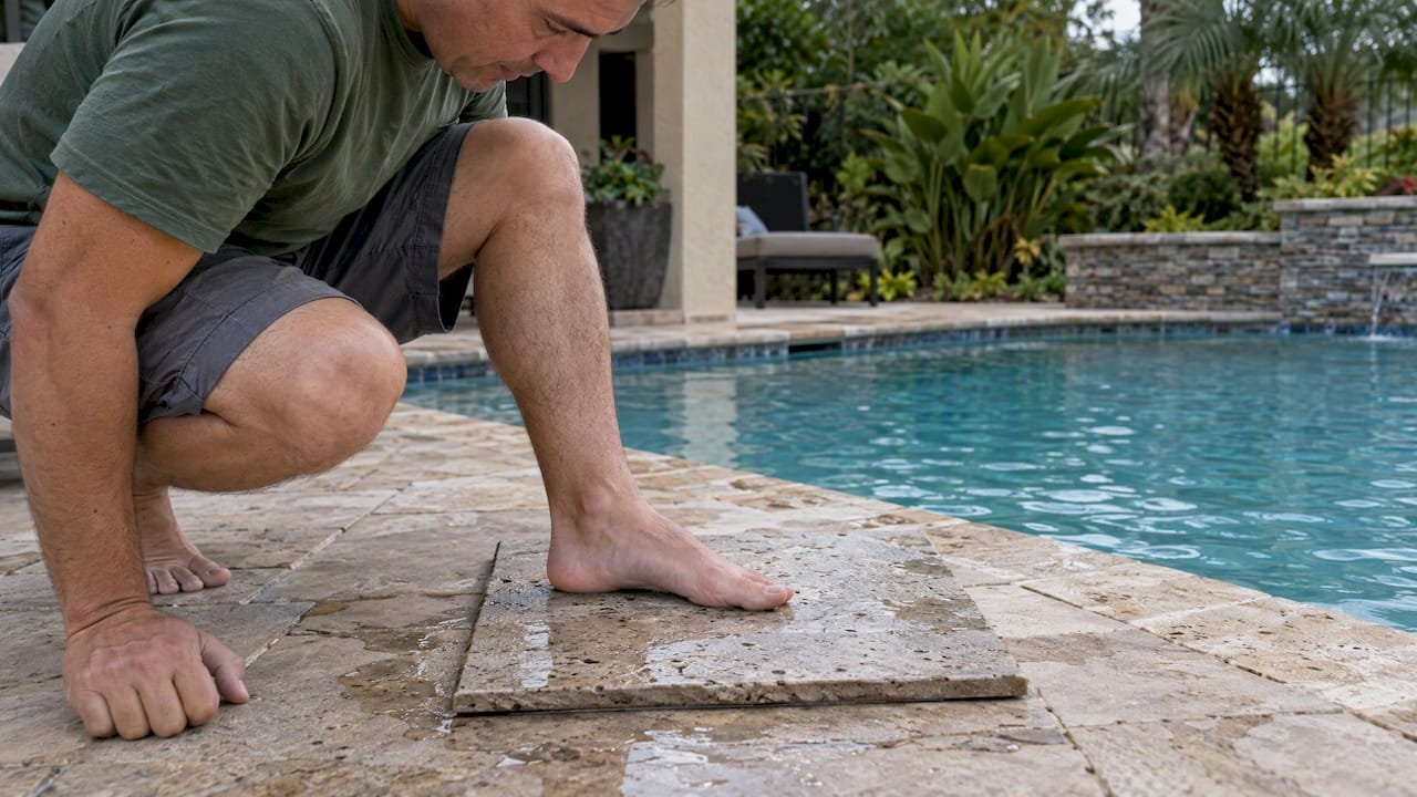 Barefoot grip test on a wet paver sample