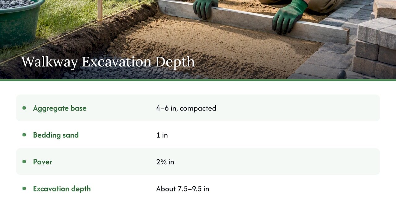 Paver walkway layers and excavation depth
